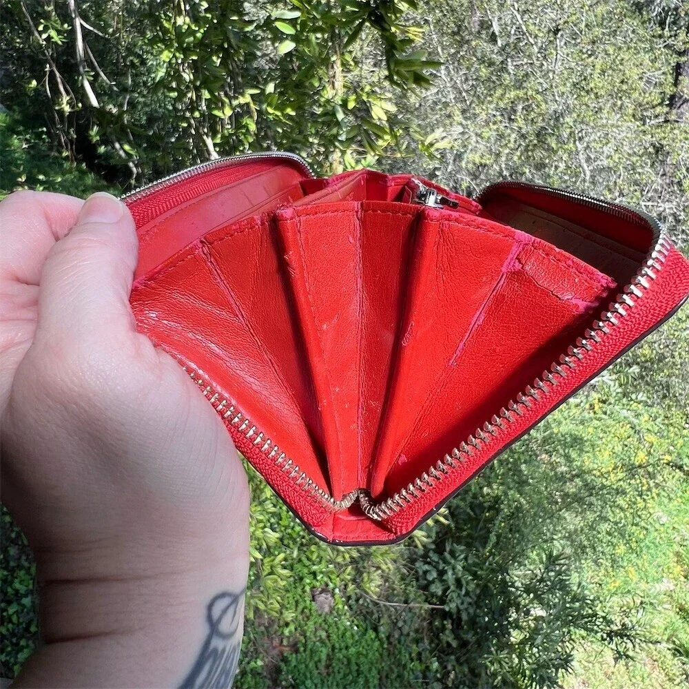 COACH Red Croc Embossed Womens Zip-Around Accordion Wallet *READ DESCRIPTION*